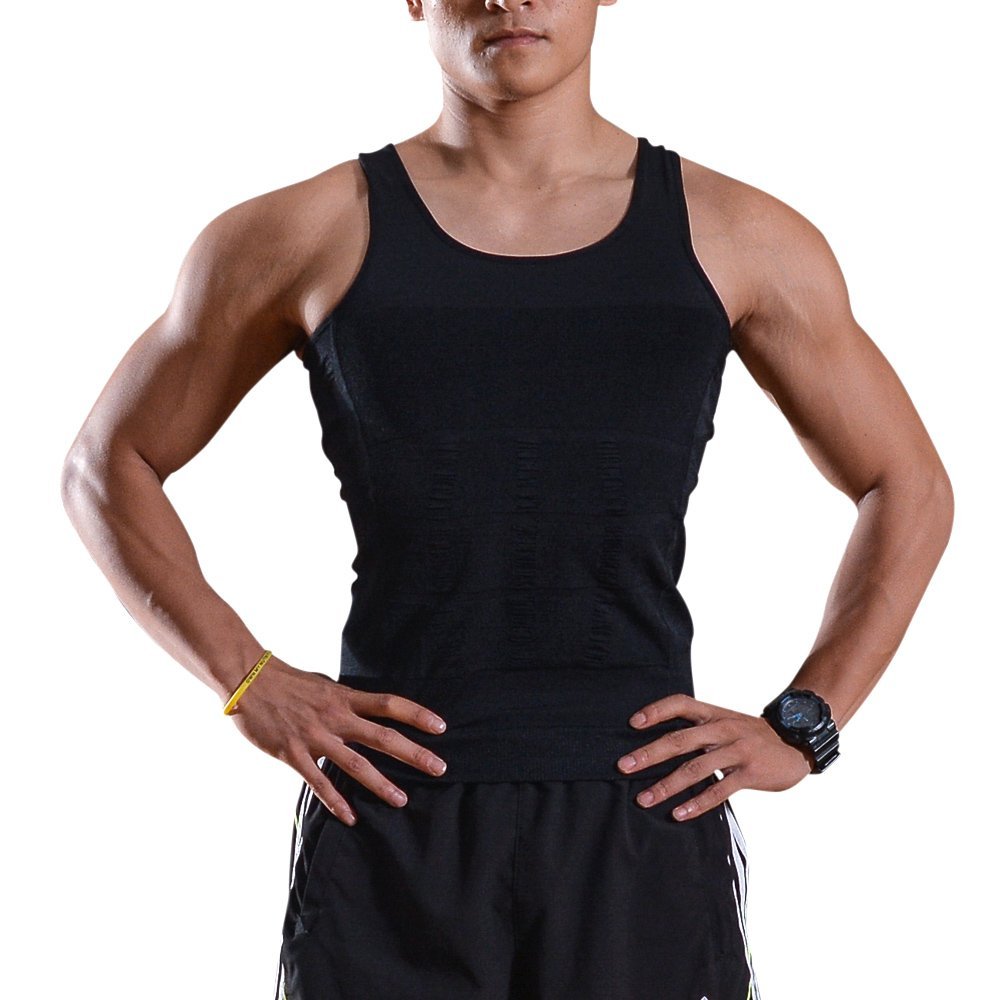 AGPtek Men's Body Slimming Tummy Shaper Vest Elastic Sculpting T Shirt  M/L/XL