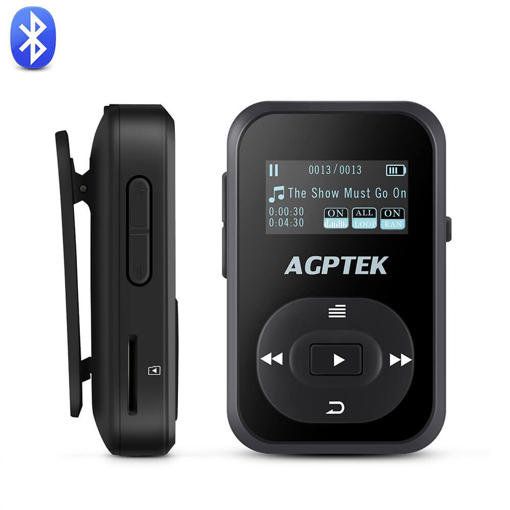 A26 Clip 8GB Bluetooth MP3 Player with Sweatproof Silicone Case, Black
