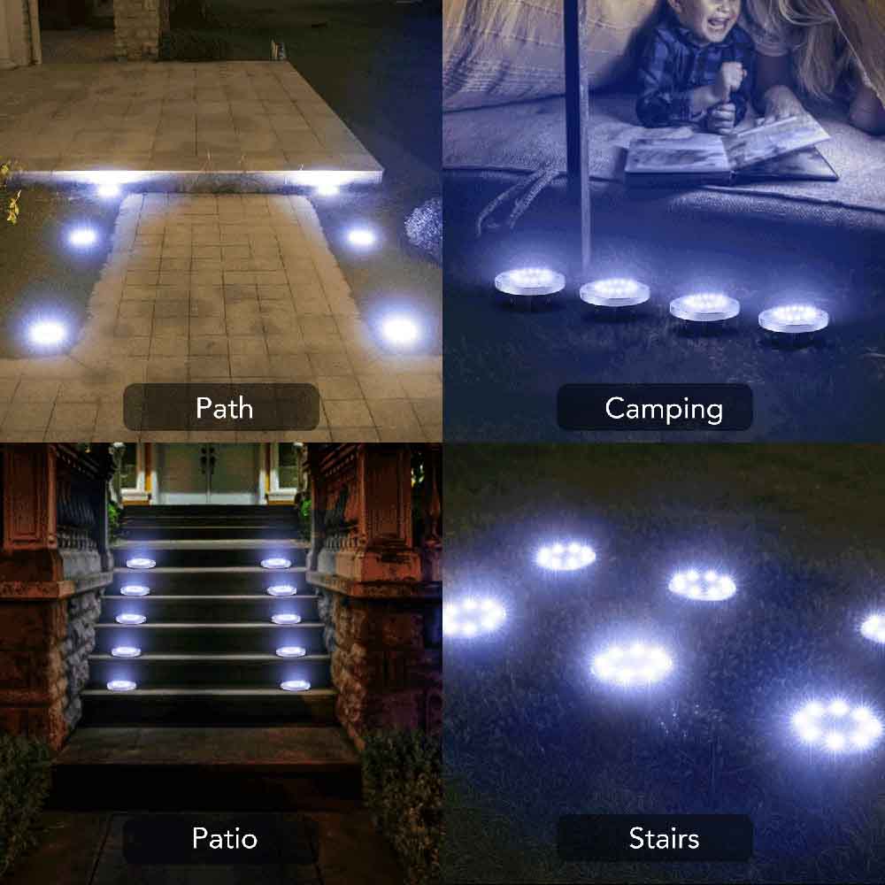 AGPTEK Solar Ground Lights, 16 LED Disk Lights Solar Powered Waterproof In-Ground  Lights for Lawn, Pathway, Garden, Driveway, Patio (4 Pack)
