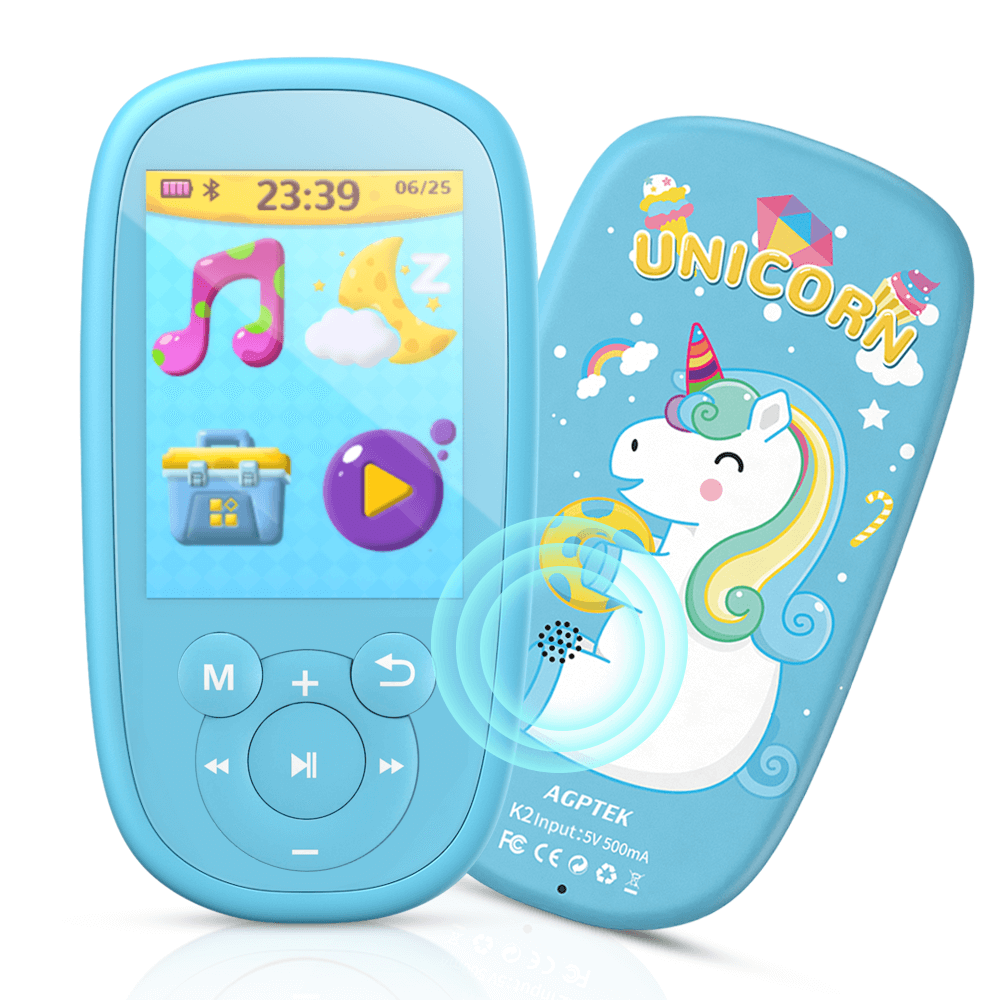 AGPTEK MP3 Player for Kids, Children Music Player with Bluetooth, Built-in Speaker 8GB, 2.4 Inch Color Support FM Radio, Video, Voice Recorder, Expandable Up 128GB,Blue |