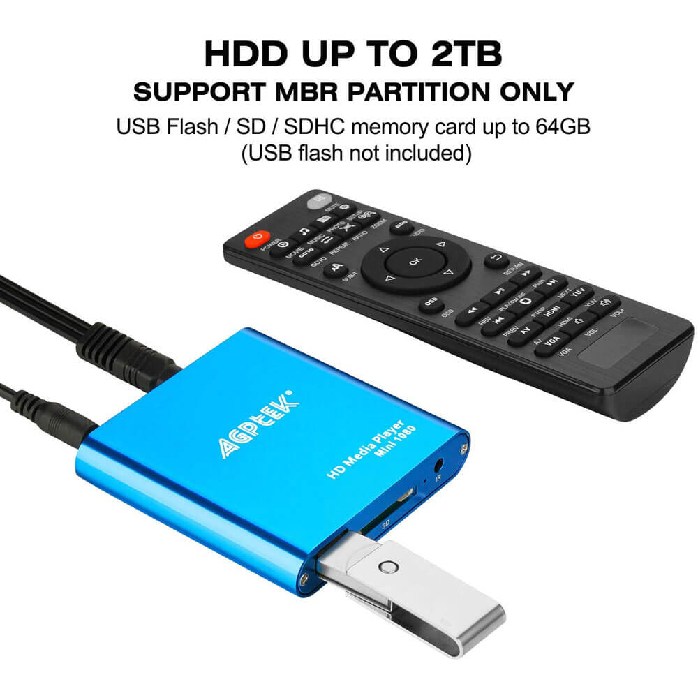 Lecteur Multimédia HD Télécommande Interface HDMI Support carte SD Disque  Dur Externe SATA Coque Aluminium YONIS