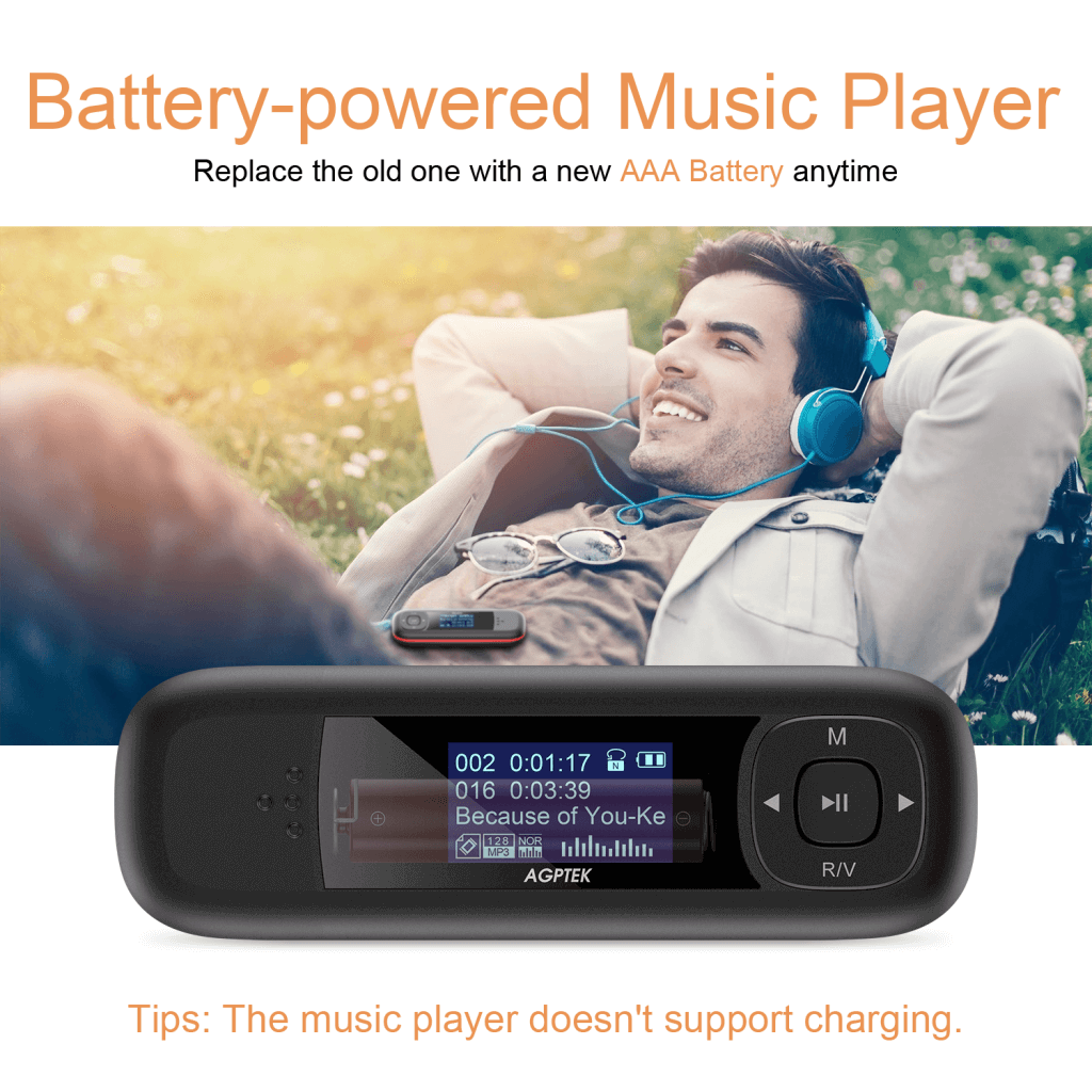 AGPTEK U3 USB Stick Mp3 Player 8GB Music Player Supports Replaceable AAA Battery Recording FM