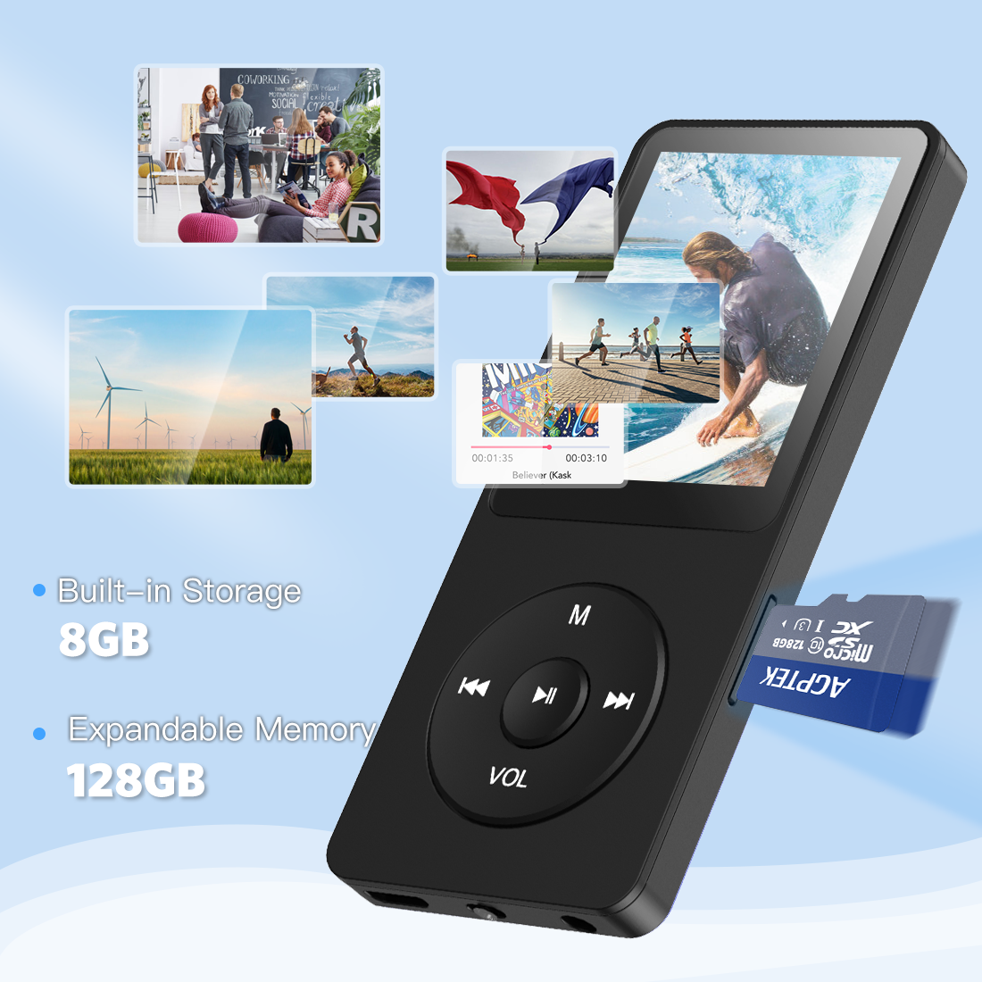 AGPTEK A02 8GB MP3 Player, 70 Hours Playback Lossless Sound Music