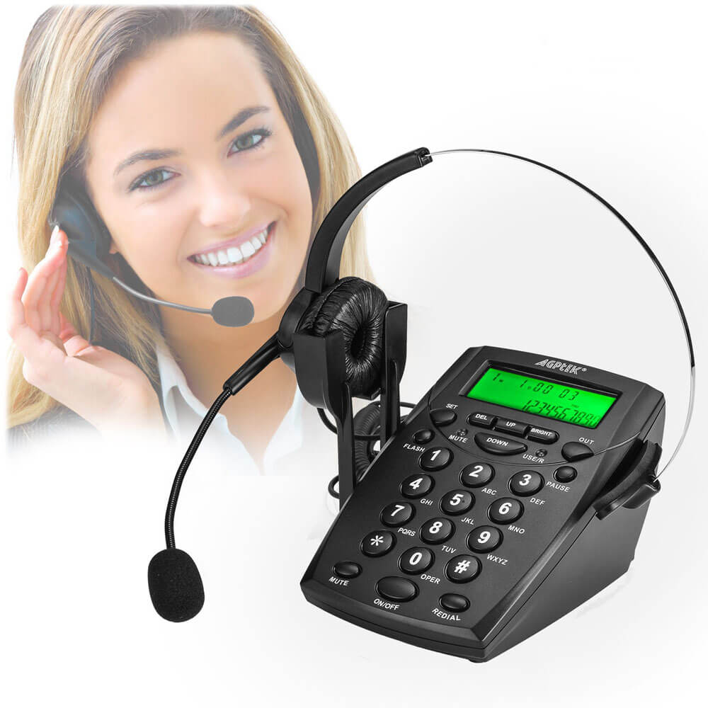 AGPTEK 電話 コールセンター電話機 ダイヤルパッドヘッドセット付き 