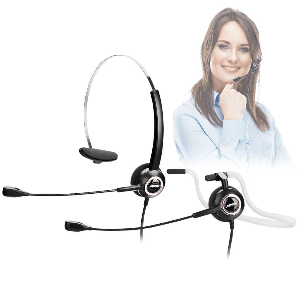 AGPtek 電話ヘッドセット 「双耳」 コールセンターコード・マイク付きヘッドフォン 固定電話機用